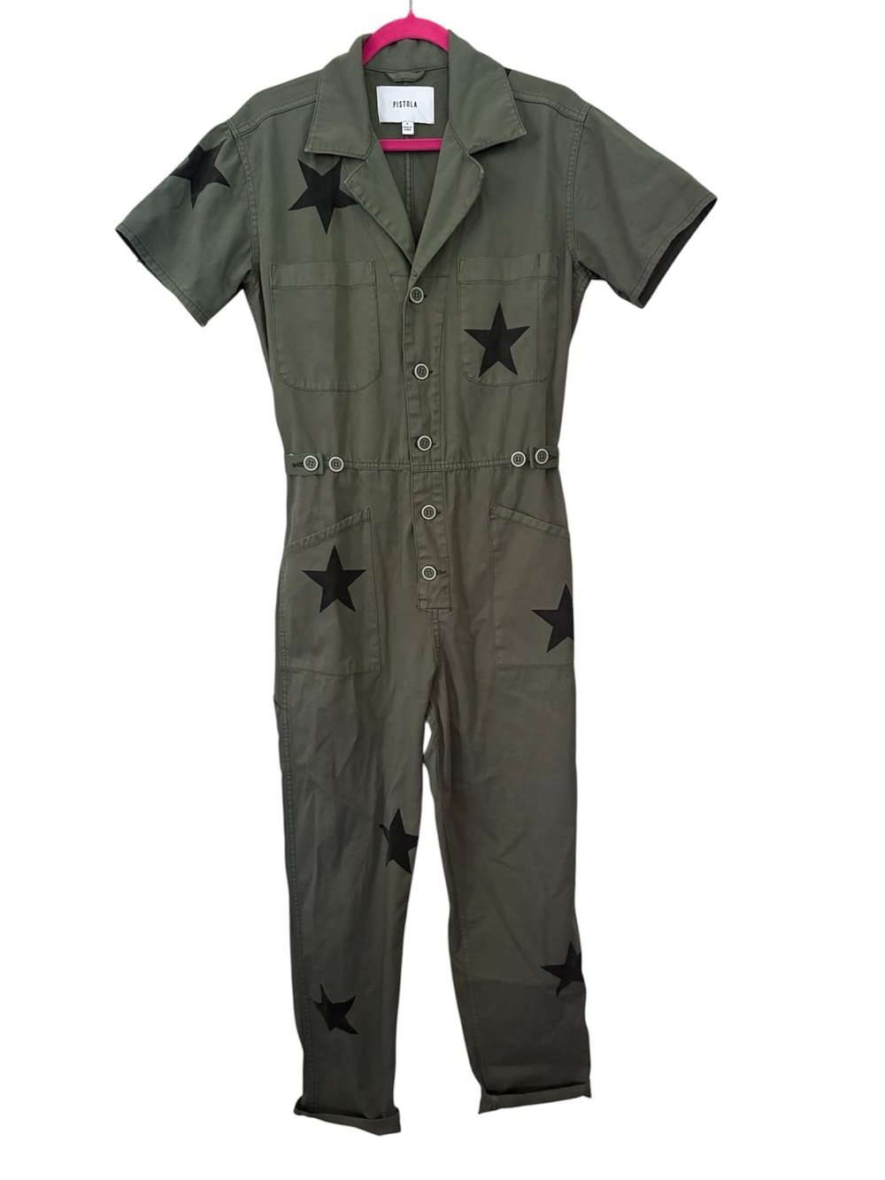 Pistola Grover Jumpsuit Royal Honor Olive Green with Black Stars Size Small - Picture 7 of 13